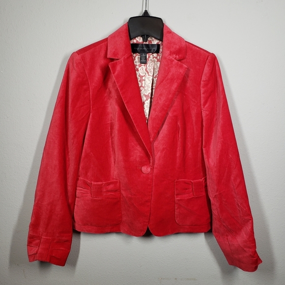 Apostrophe Red Velvet Fully Lined One Button Front Blazer Size 6 - Picture 1 of 10